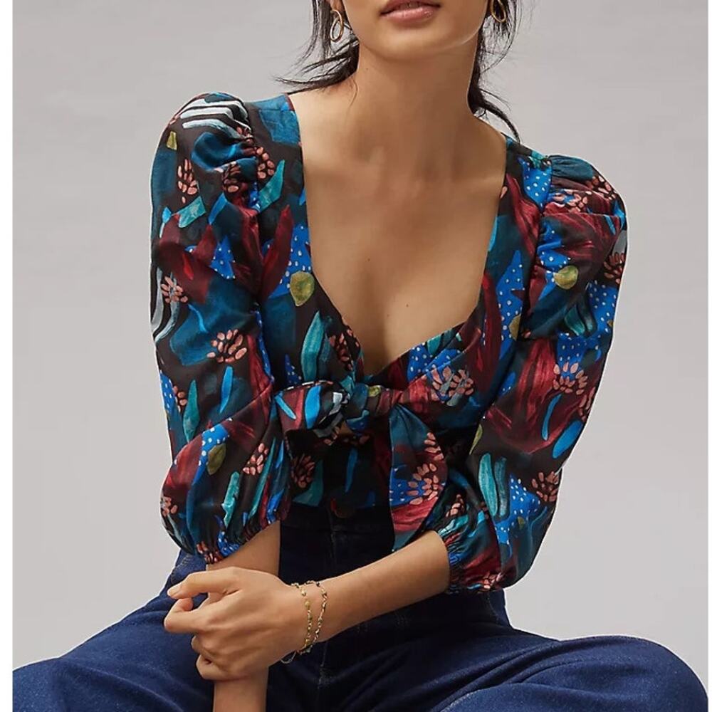 Eva Franco Tropical Sweetheart Cotton Blouse Floral Botanical Women's 4